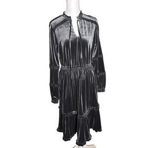 Kate & Sam Gray Velvet Medium Ruffled Midi NWT Holiday Party Dress
